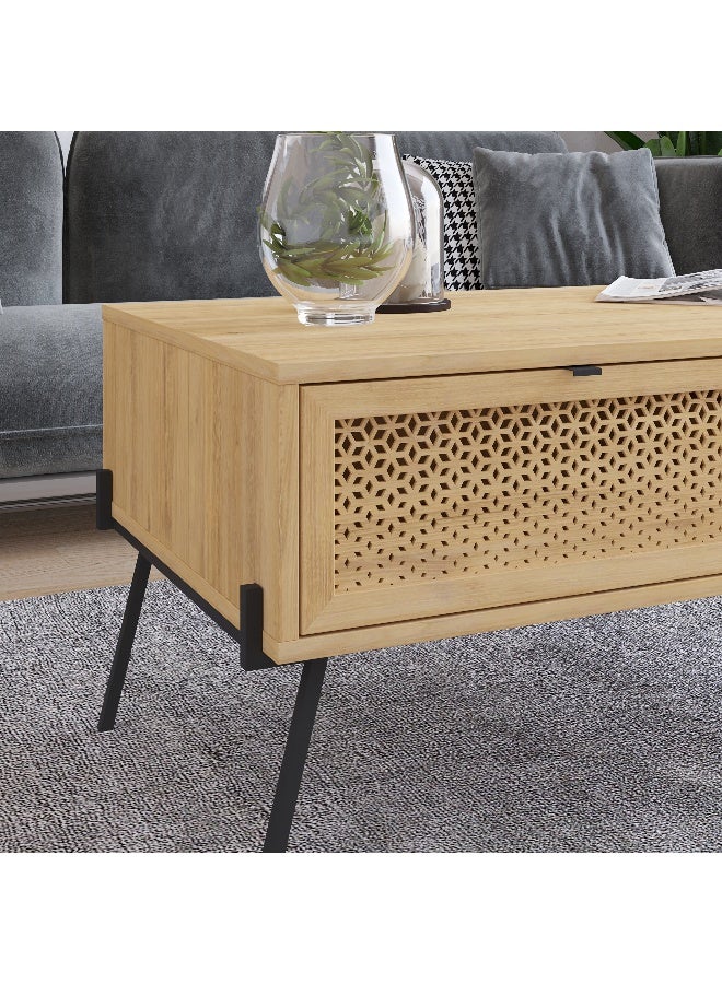 Mourah Home Naive Coffee Table Centre Table for Living Room Office Industrial Sofe Table with Metal Legs Versatile Design| for Small Spaces Living Room| 50x60x103 CM - Oak- 2 Years Warranty - Image 4