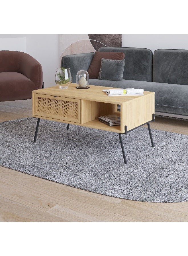 Mourah Home Naive Coffee Table Centre Table for Living Room Office Industrial Sofe Table with Metal Legs Versatile Design| for Small Spaces Living Room| 50x60x103 CM - Oak- 2 Years Warranty - Image 2