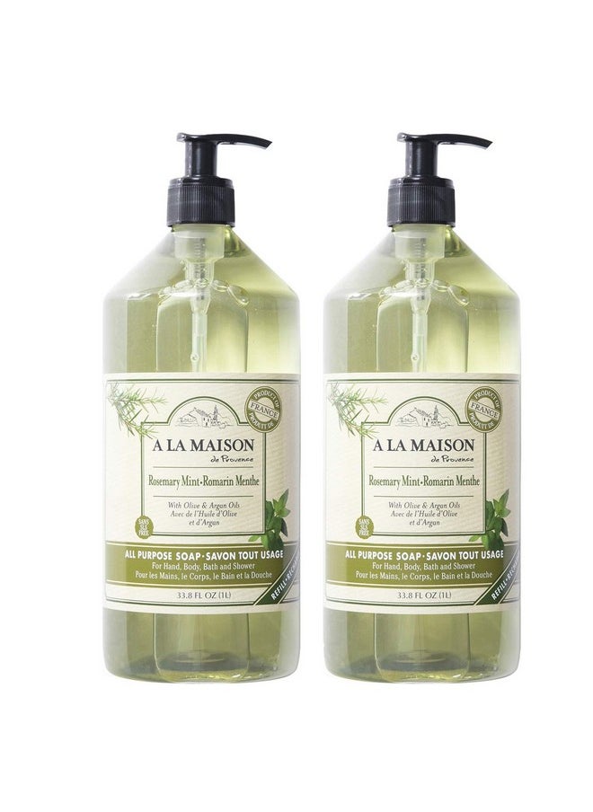 A La Maison - Rosemary Mint Liquid Hand Soaptriple French Milled Natural Moisturizing Soap (33.8 Oz Bottle)Pack Of 2 - Image 1