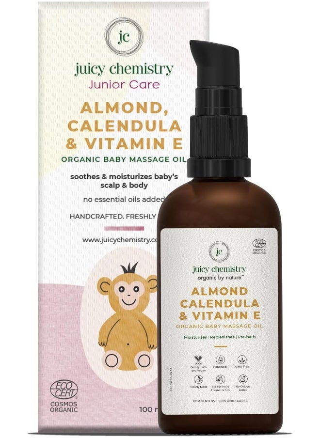 Juicy Chemistry Almond, Calendula & Vitamin E Organic Baby Massage Oil For Soothing & Moisturizing Baby's Scalp & Body, 100 ml - pzsku/ZA94568C404C25BB3FEA8Z/45/_/1741316025/8be9f6ed-8cda-42fc-b7a9-a0eb72eca1ae