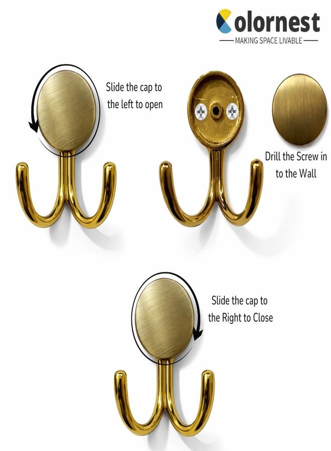 Colornest 1 Pc Metal Hooks for Wall – Heavy Duty Double Wall Hooks for Hanging | Towel, Clothes Hanger for Bathroom, Kitchen & Entryway | Antique Brass - Image 5