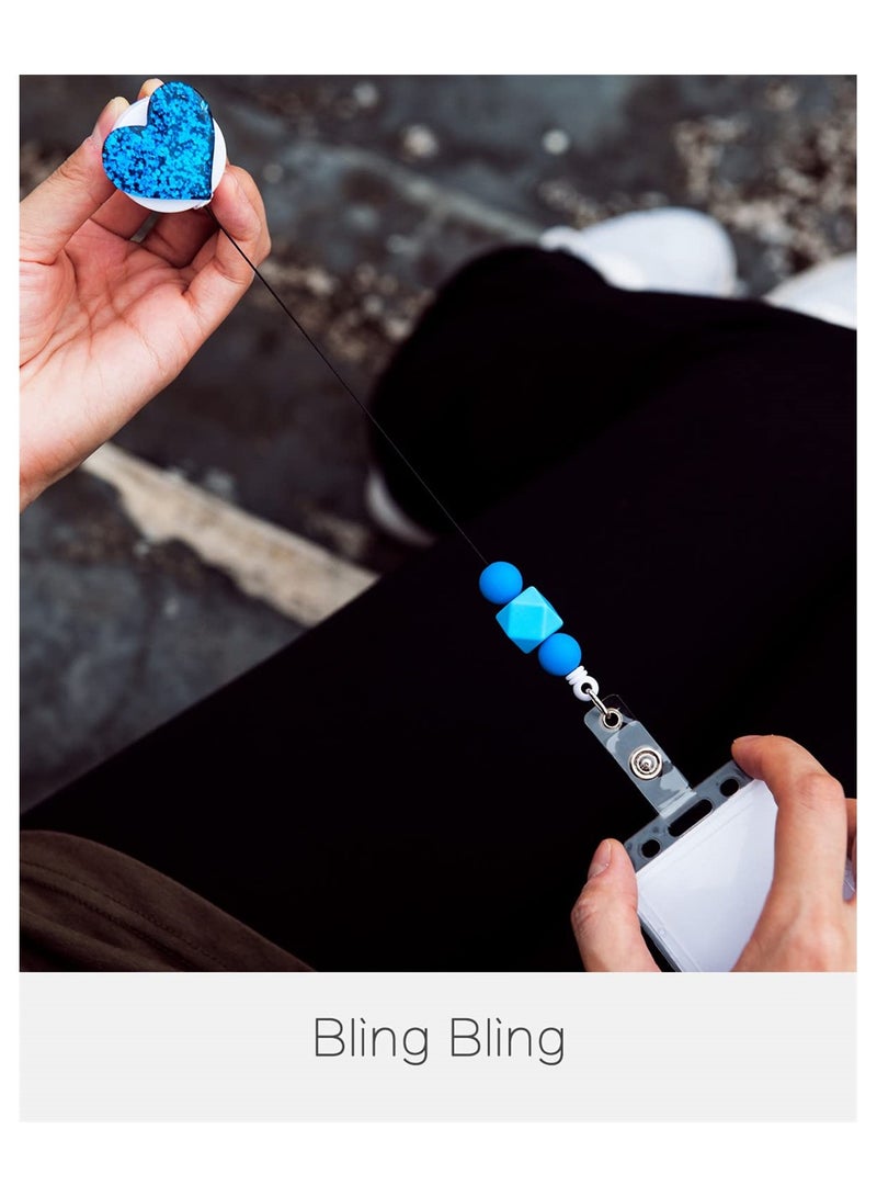 Excefore Retractable Badge Holder, 3 Pack Bling Popular Love Heart Badge Reels Retractable with Silicone Beads, Name Badge Reels Card Holder for Office Worker Teacher Doctor Nurse (Heart) - Image 5