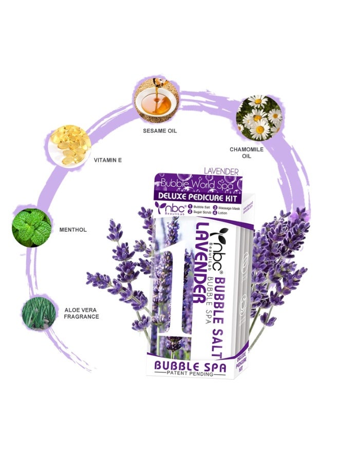 nbc BeautiLab Pedicure Kit Foot Soak Set: Bubble Salt, Sugar Scrub, Massage Mask, Massage Lotion in a Box, 4 Step Foot Spa Kit for Dry Feet,Tired Feet（1 Set Lavender)  - Image 5