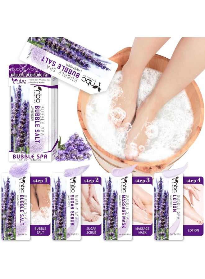 nbc BeautiLab Pedicure Kit Foot Soak Set: Bubble Salt, Sugar Scrub, Massage Mask, Massage Lotion in a Box, 4 Step Foot Spa Kit for Dry Feet,Tired Feet（1 Set Lavender)  - Image 1