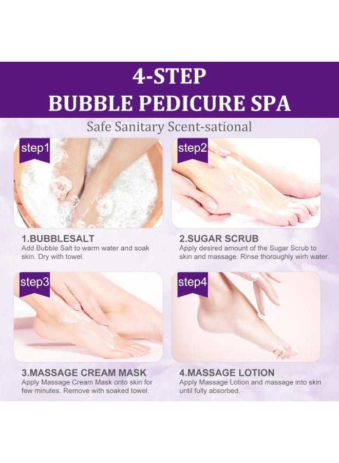 nbc BeautiLab Pedicure Kit Foot Soak Set: Bubble Salt, Sugar Scrub, Massage Mask, Massage Lotion in a Box, 4 Step Foot Spa Kit for Dry Feet,Tired Feet（1 Set Lavender)  - Image 3