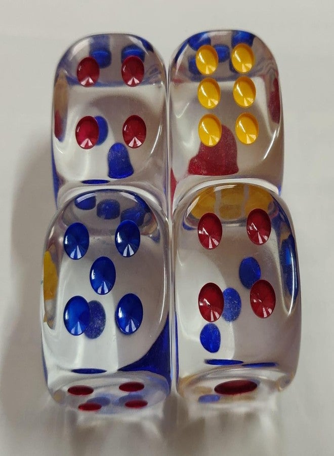 GLADBACK (30 MM) Jumbo Dice With Colored Dots, 6-Sided Transparent for Farkle, Gaming, Board Games, Casino, Snake and Ladders, Monopoly, More (Pack of 4) - Image 1
