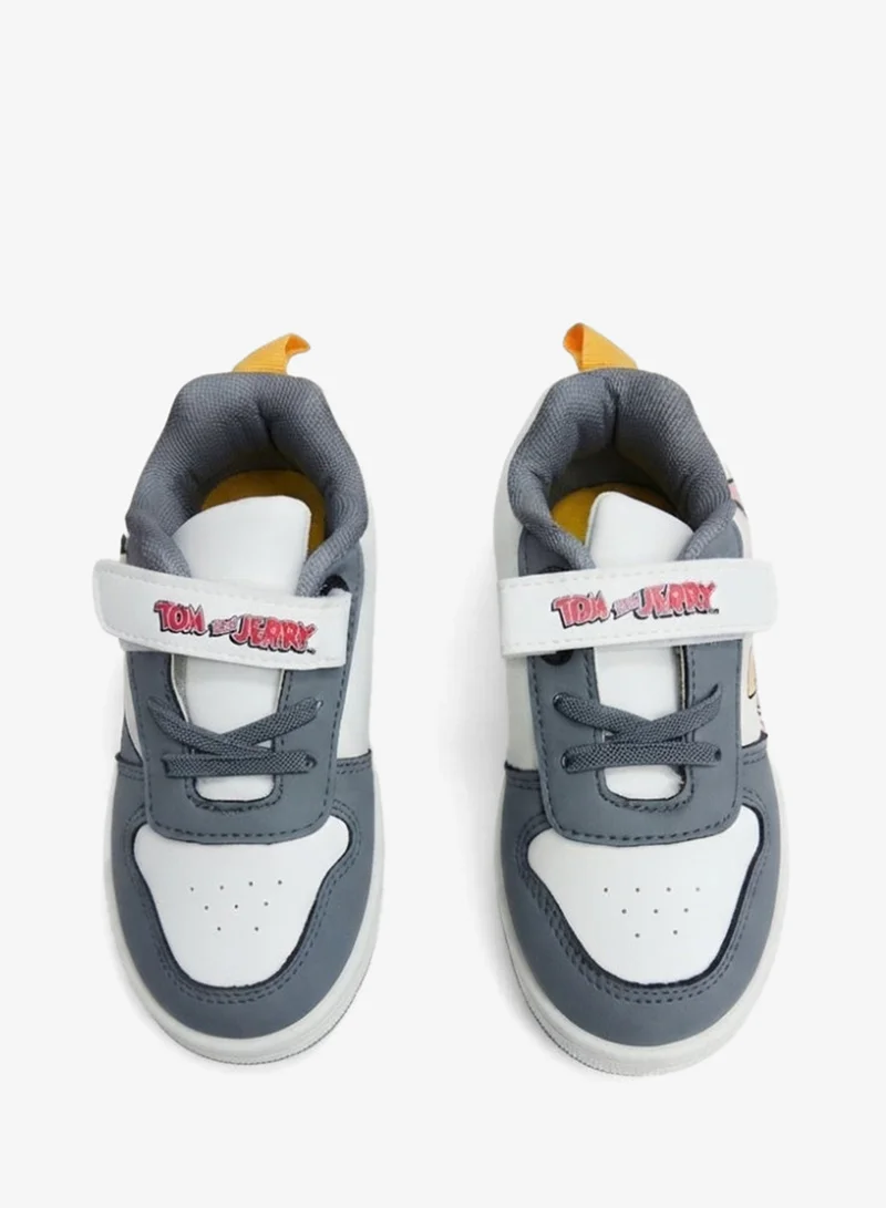 Tom And Jerry Tom & Jerry Boys' Sneakers with Velcro Strap - White/Grey