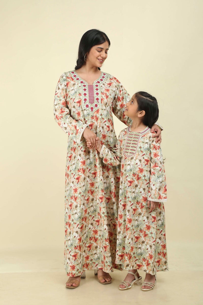 HANA & SARA Everyday Elegance Girls Arabic Jalabiya – Breathable Floral Maxi with Traditional Finish - Image 1