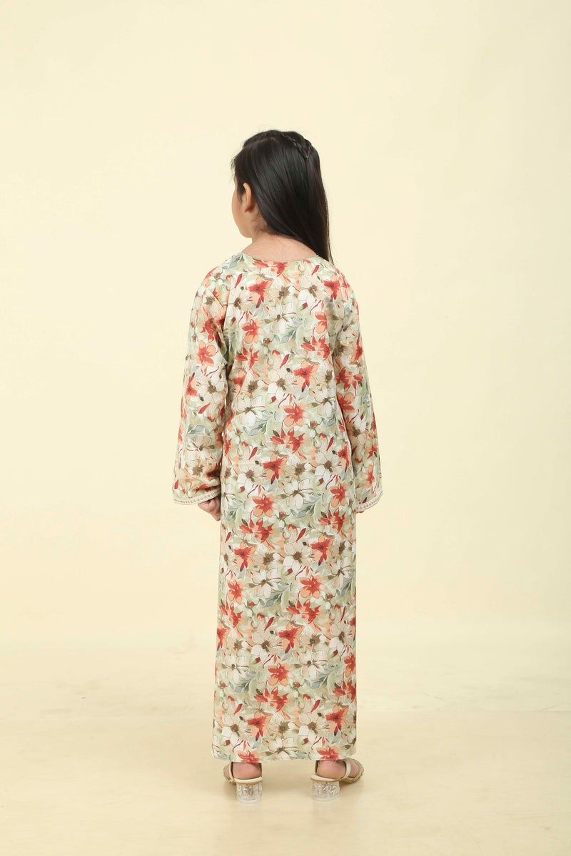 HANA & SARA Everyday Elegance Girls Arabic Jalabiya – Breathable Floral Maxi with Traditional Finish - Image 3