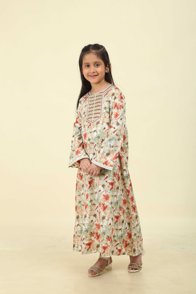 HANA & SARA Everyday Elegance Girls Arabic Jalabiya – Breathable Floral Maxi with Traditional Finish - Image 2