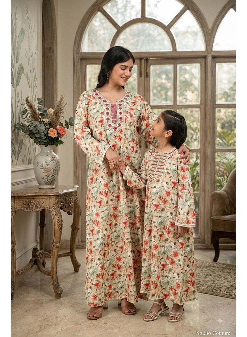 HANA & SARA Everyday Elegance Girls Arabic Jalabiya – Breathable Floral Maxi with Traditional Finish - Image 1