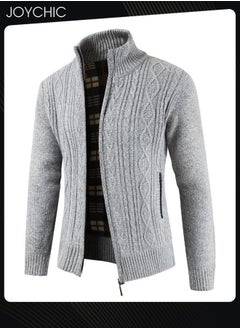 Joychic Winter Cardigan Men Casual Men Autumn Zip Thick Knitted Sweater Cardigan Pockets Warm Jacket Slim Cardigan Coat Light Grey  - Image 2