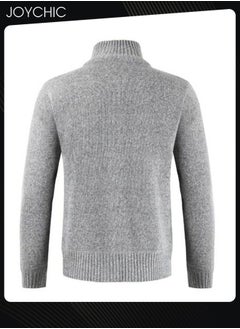 Joychic Winter Cardigan Men Casual Men Autumn Zip Thick Knitted Sweater Cardigan Pockets Warm Jacket Slim Cardigan Coat Light Grey  - Image 3