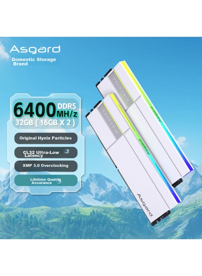 Asgard 32gb Kit Ddr5 6400 Desktop Memory Module, Rgb Light Bar - Valkyrie Ii Polar White - Image 1
