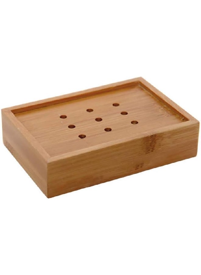 Elegant Design Rectangular Bamboo Bath Soap Dish Brown 3 x 11 cm 6450195
