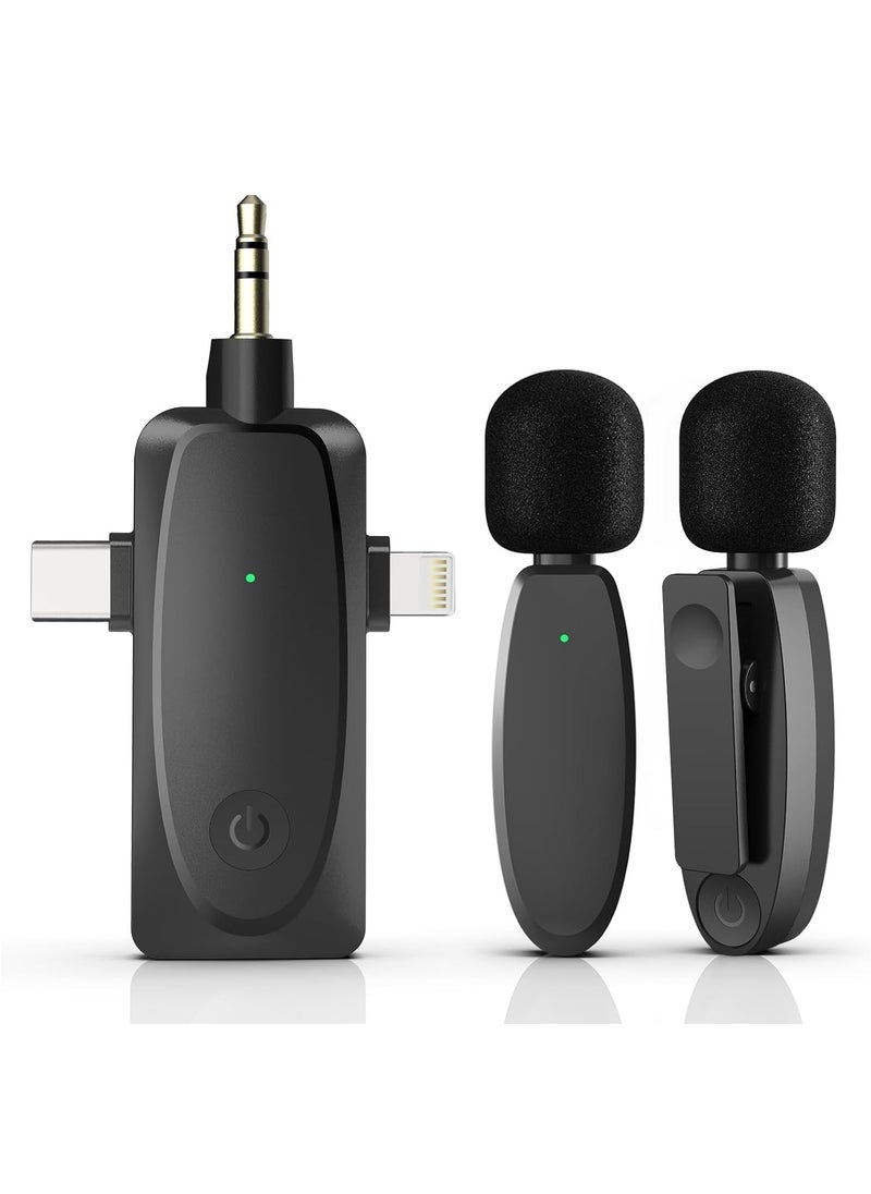 Generic 3-in-1 Wireless Lavalier Microphone for iPhone, Android, Camera and Laptop, 2.4G Ultra-Low Delay Double Mini Microphone Lapel Mic with Noise Reduction for Video Recording, Vlog, YouTube, TikTok  - Image 1