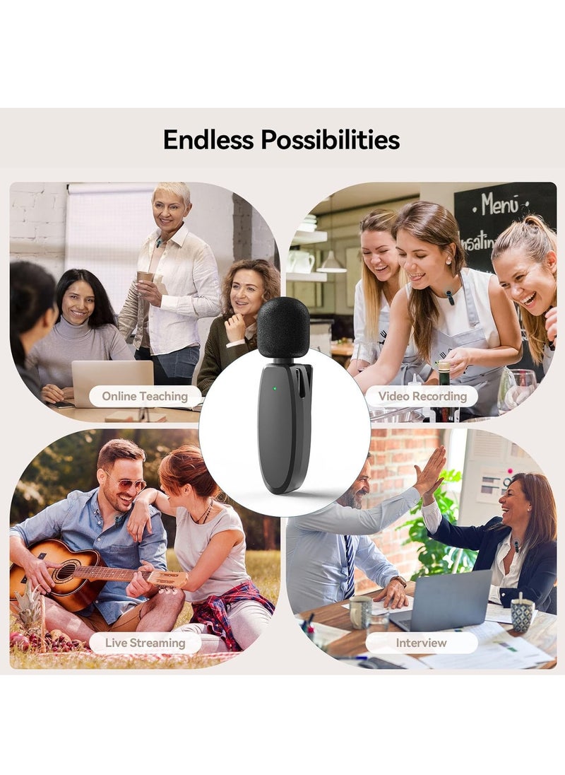 3-in-1 Wireless Lavalier Microphone for iPhone, Android, Camera and Laptop, 2.4G Ultra-Low Delay Double Mini Microphone Lapel Mic with Noise Reduction for Video Recording, Vlog, YouTube, TikTok
