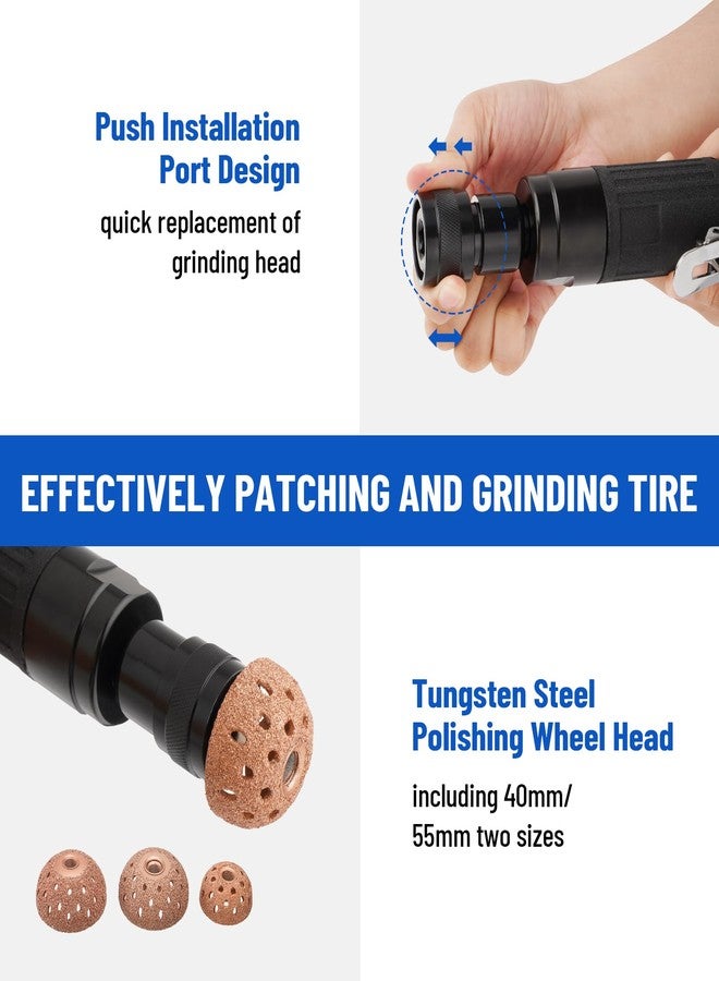 Racewill Air Tire Repair Polish Patch Tools, Include 2500rpm Low Speed Air Tire Buffer Tire Inner Liner Scrapper Patch Roller Tungsten Steel Buffing Wheel - Image 3