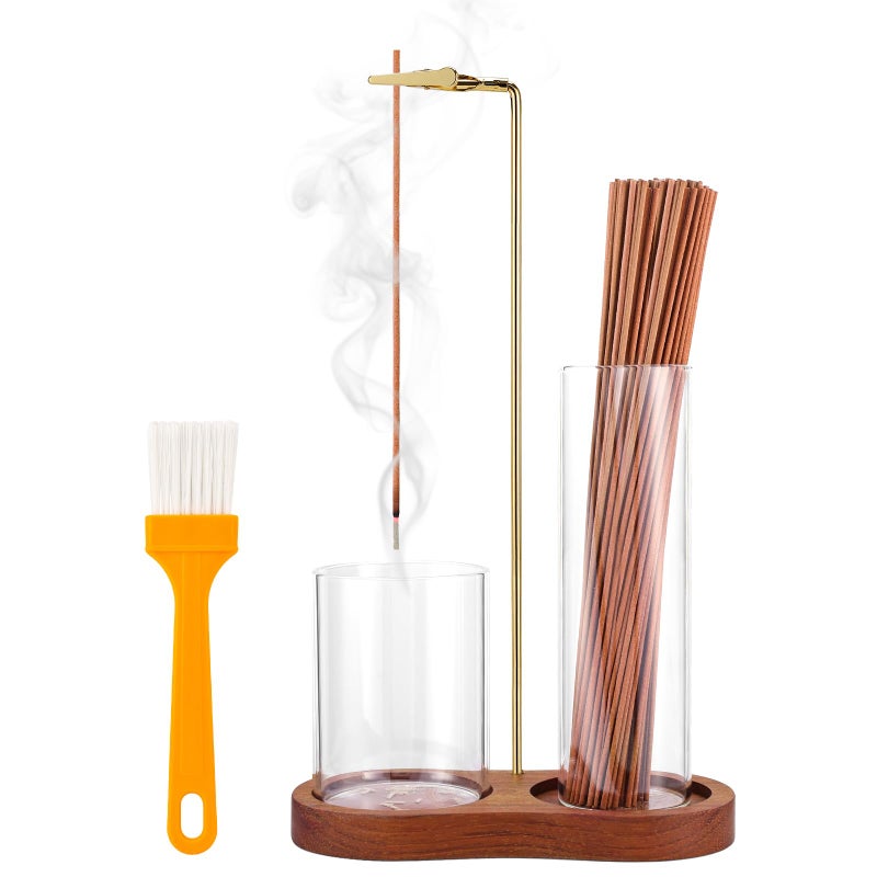 Zeefpod 2 in 1 Incense Holder for Sticks with Glass Ash Catcher, Upside Down Anti-Ash Incense Stick Burner, Modern Vertical Incense Holder for Yoga, Spa, Meditation and Home Decor Reddish Brown - Image 1