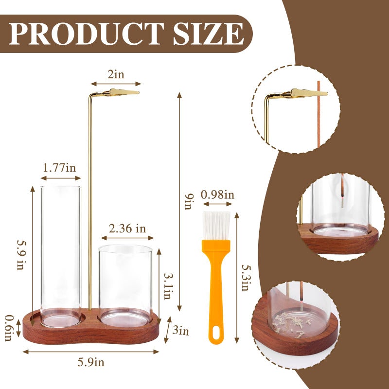 Zeefpod 2 in 1 Incense Holder for Sticks with Glass Ash Catcher, Upside Down Anti-Ash Incense Stick Burner, Modern Vertical Incense Holder for Yoga, Spa, Meditation and Home Decor Reddish Brown - Image 2