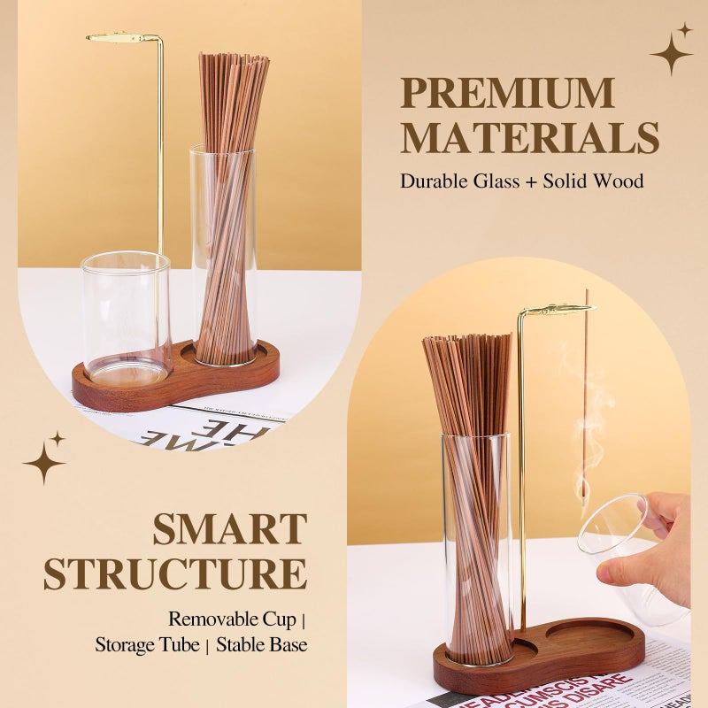 Zeefpod 2 in 1 Incense Holder for Sticks with Glass Ash Catcher, Upside Down Anti-Ash Incense Stick Burner, Modern Vertical Incense Holder for Yoga, Spa, Meditation and Home Decor Reddish Brown - Image 5