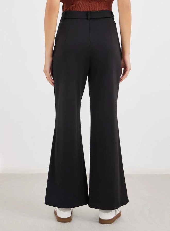 Styli Solid Flat Front Flared Pants