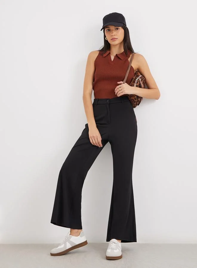 ستايلي Styli Solid Flat Front Flared Pants