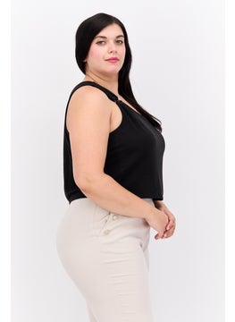 Love Fire Women Asymmetrical Neck One Shoulder Sleeve Plain Top, Black  - Image 3