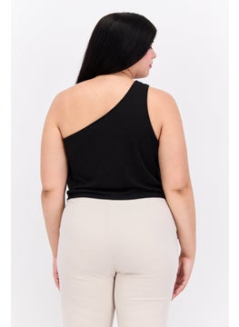 Love Fire Women Asymmetrical Neck One Shoulder Sleeve Plain Top, Black  - Image 2