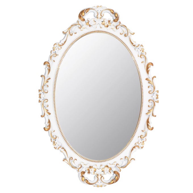 VINTAGE DECORATIVE WHITE FRAMED MIRROR SMALL OVAL WALL HANGING MIRROR 96 W X 143 L WHITE