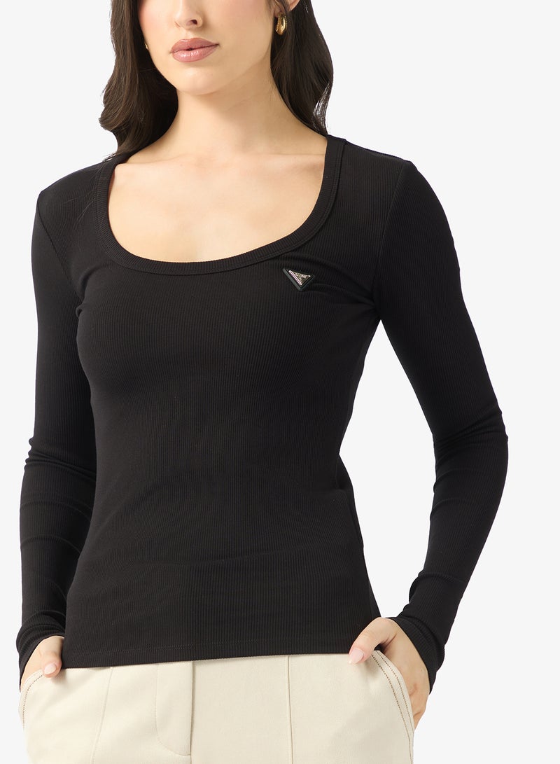 جس بلوزة كوليت بأكمام طويلة مضلعة - Image 3