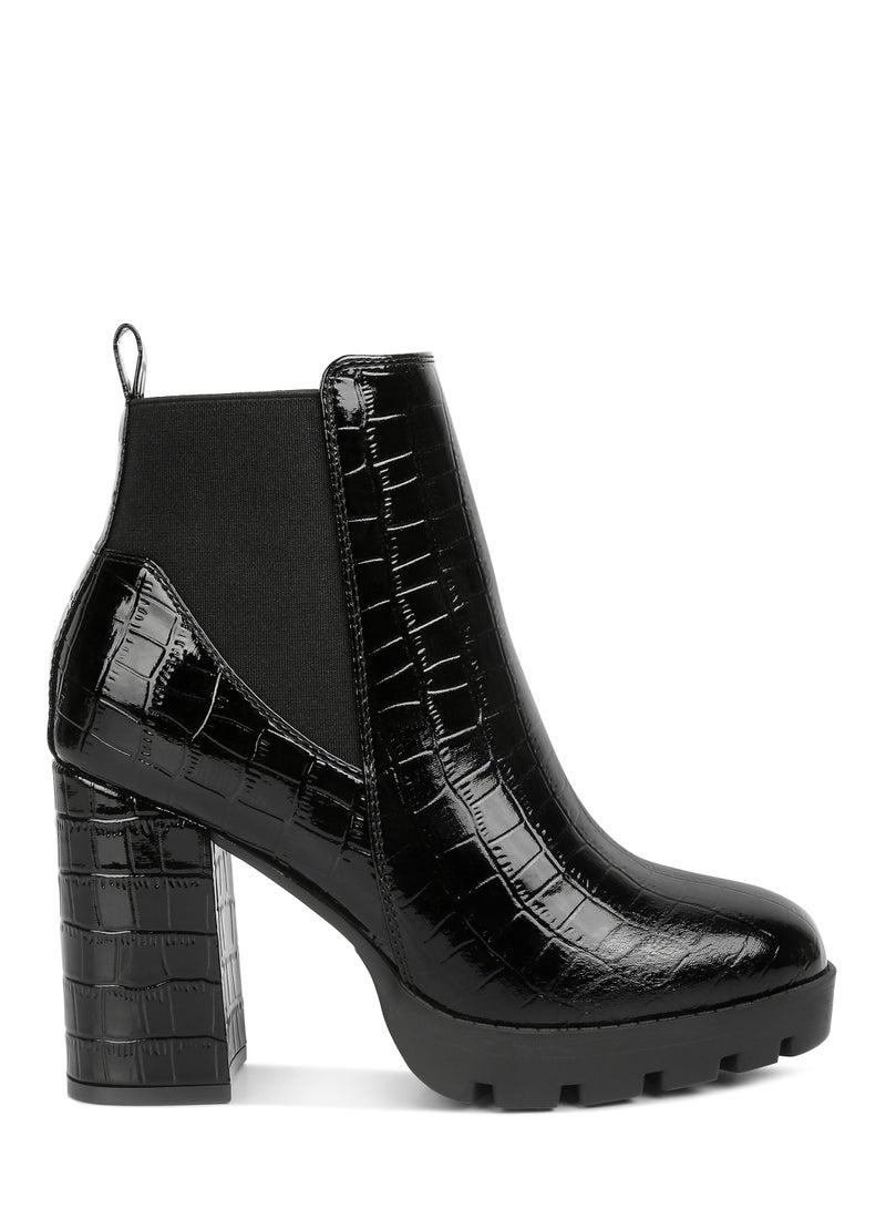 لندن راج أحذية نسائية سوداء بكعب عالٍ عريض من الجلد الصناعي من لندن راغ - Image 1