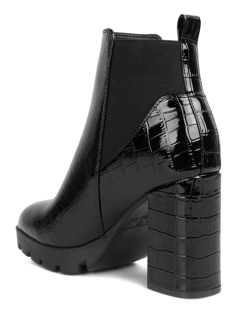 لندن راج أحذية نسائية سوداء بكعب عالٍ عريض من الجلد الصناعي من لندن راغ - Image 3