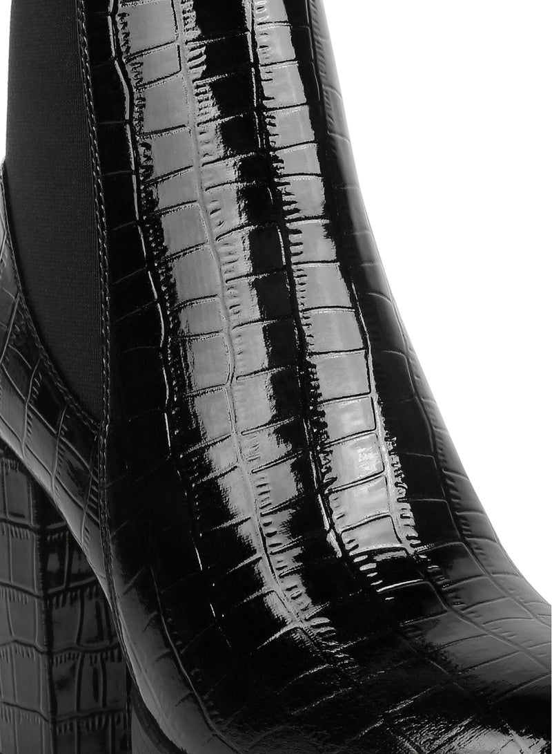 لندن راج أحذية نسائية سوداء بكعب عالٍ عريض من الجلد الصناعي من لندن راغ - Image 5