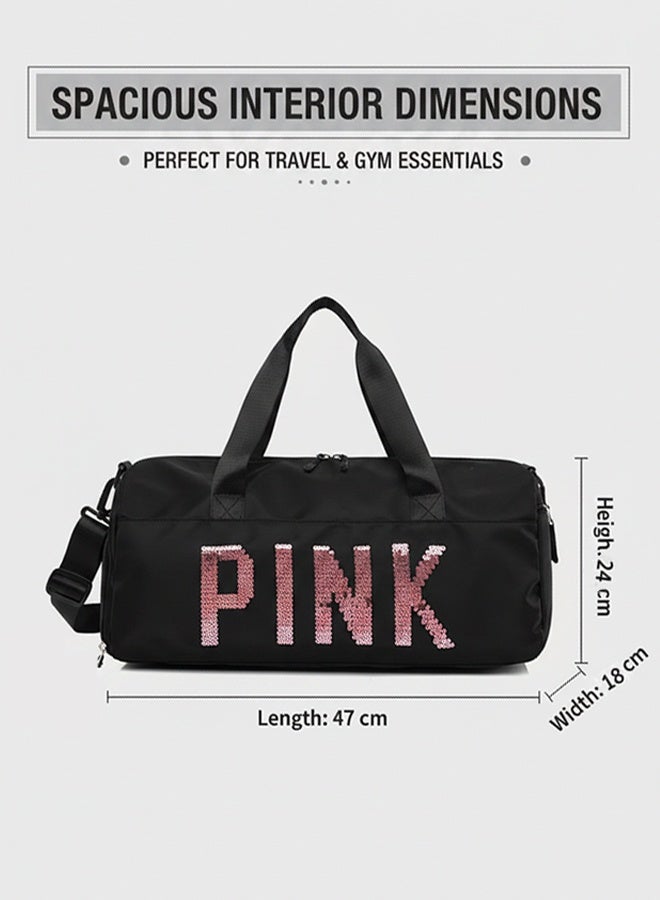 PINK Stylish Sequin Sports Bag With Large Capacity And Durable Fabric For Women And Gym Enthusiasts - Image 5