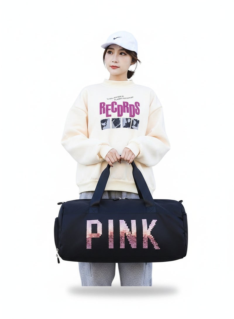 PINK Stylish Sequin Sports Bag With Large Capacity And Durable Fabric For Women And Gym Enthusiasts - Image 2