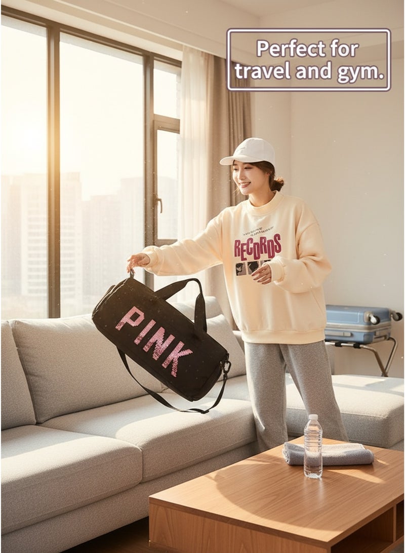 PINK Stylish Sequin Sports Bag With Large Capacity And Durable Fabric For Women And Gym Enthusiasts - Image 4