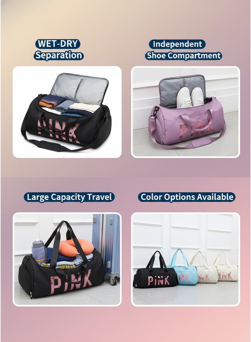 PINK Stylish Sequin Sports Bag With Large Capacity And Durable Fabric For Women And Gym Enthusiasts - Image 3