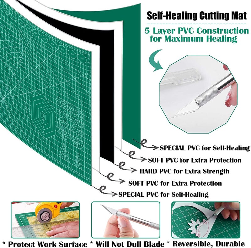 URBAN BOX Self Healing Sewing Mat, Rotary Cutting Mat Double Sided 5-Ply Craft Cutting Board for Sewing Crafts Hobby Fabric Precision Scrapbooking Project 9inch x 12inch(A4) - Image 3