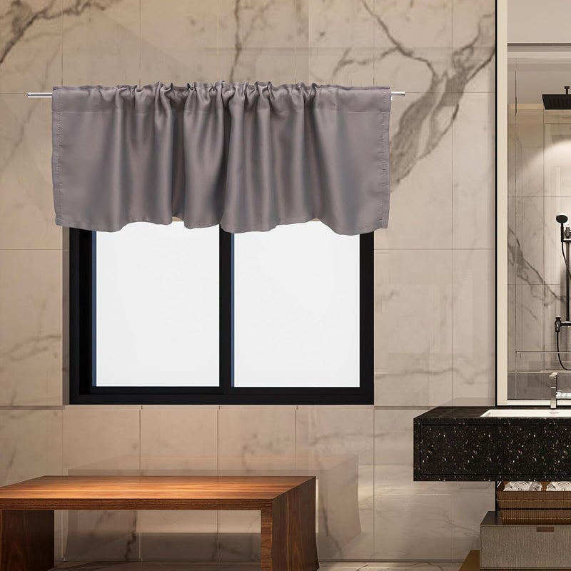 Long use oriented quality TOYANDONA Short Gray Kitchen Window Curtain Valance 45x145cm, Blackout Cafe Valance for Bathroom and Bedroom, Light Blocking Window Treatment Panel for Home Varied size selections - Image 5