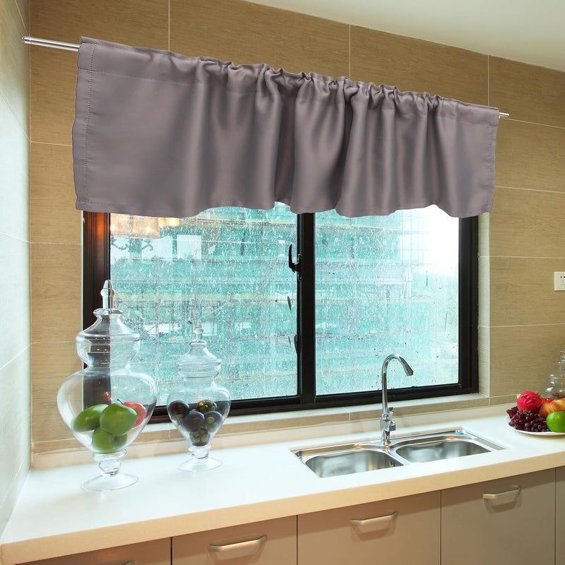 Long use oriented quality TOYANDONA Short Gray Kitchen Window Curtain Valance 45x145cm, Blackout Cafe Valance for Bathroom and Bedroom, Light Blocking Window Treatment Panel for Home Varied size selections - Image 4