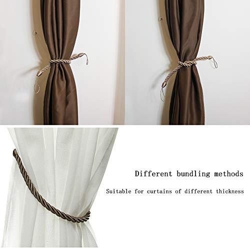 BEL AVENIR Curtain Handmade Tiebacks Ropes, Holdbacks with 2 Metal Screw Hooks - Flaxen 2 Pack - Image 5