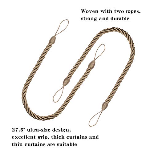 BEL AVENIR Curtain Handmade Tiebacks Ropes, Holdbacks with 2 Metal Screw Hooks - Flaxen 2 Pack - Image 3