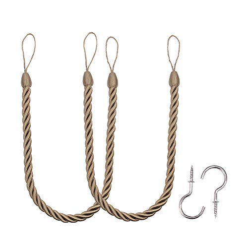 BEL AVENIR Curtain Handmade Tiebacks Ropes, Holdbacks with 2 Metal Screw Hooks - Flaxen 2 Pack - Image 1