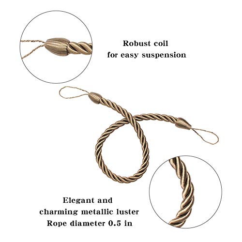 BEL AVENIR Curtain Handmade Tiebacks Ropes, Holdbacks with 2 Metal Screw Hooks - Flaxen 2 Pack - Image 2