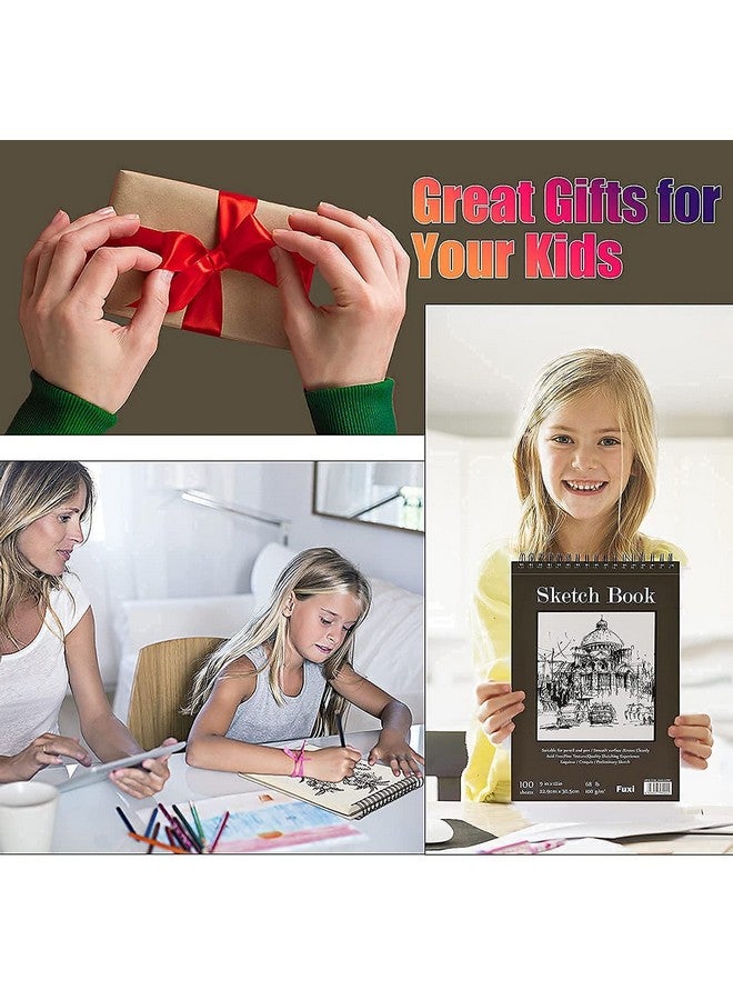 Fuxi دفتر رسم 9 × 12 بوصة، دفتر رسم حلزوني علوي، 4 عبوات 100 ورقة لكل منها (68 رطل/100 جرام)، دفتر رسم فني خالي من الأحماض للرسم الفني والكتابة للأطفال والبالغين والمبتدئين والفنانين - Image 5
