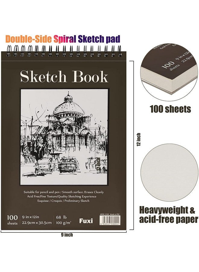 Fuxi دفتر رسم 9 × 12 بوصة، دفتر رسم حلزوني علوي، 4 عبوات 100 ورقة لكل منها (68 رطل/100 جرام)، دفتر رسم فني خالي من الأحماض للرسم الفني والكتابة للأطفال والبالغين والمبتدئين والفنانين - Image 2