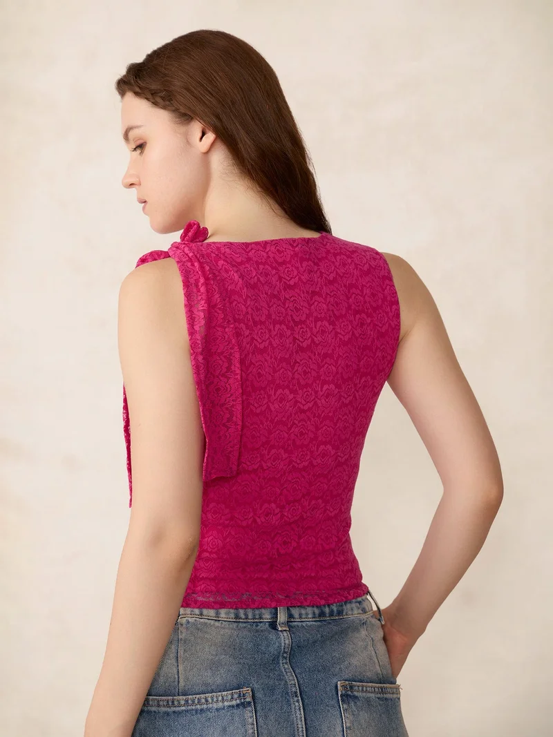 Outzidr  Pink Lace Tie Up Top for Women | Best Price UAE