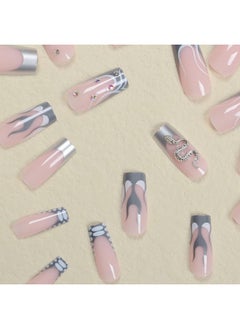 Press On Nails Long Square Fake Nails Glossy Glue On Nails Chrome French Tip Acrylic Nails Squoval Metal Silver Artificial Nails 3D Goth Snake Rhinestone False Nails With Gray Fire Design 24 Pcs - pzsku/ZA9460EF97F91CE353473Z/45/_/1734183069/5a057f92-55ff-4e9a-811b-769416e0521f