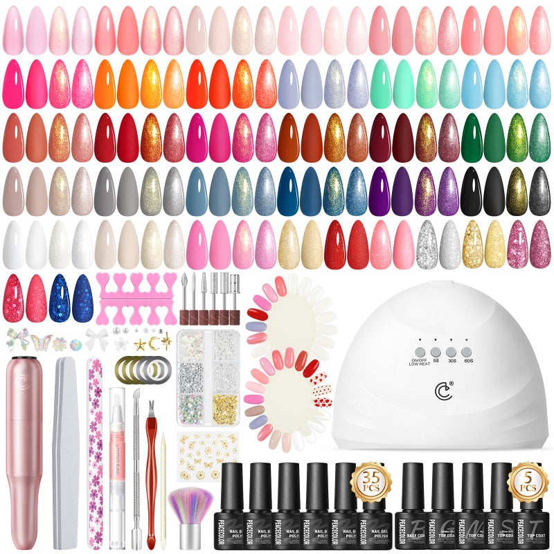 Peacecolor 65PCs Gel Nail Polish Kit with U V Light and Drill, 35 Colors Gel Nail Kit 5PCs Matte/Glossy/Glitter Top Base Coat Nail Rhinestones Manicure Tools Starter Kit Gifts for Women DIY - Image 1